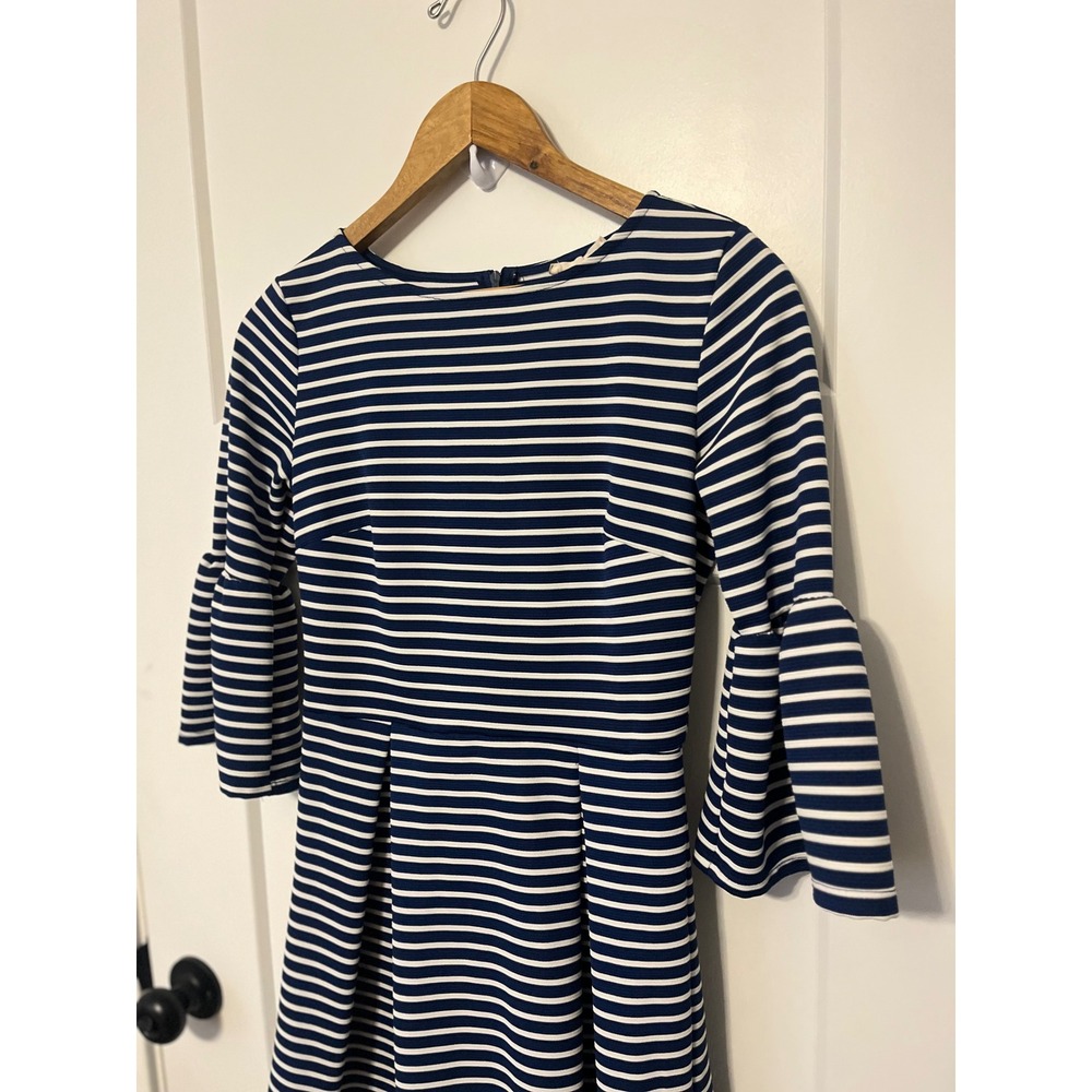 Attard State Navy White Stripe Bell Sleeve Fit Flare Dress Womens Size S